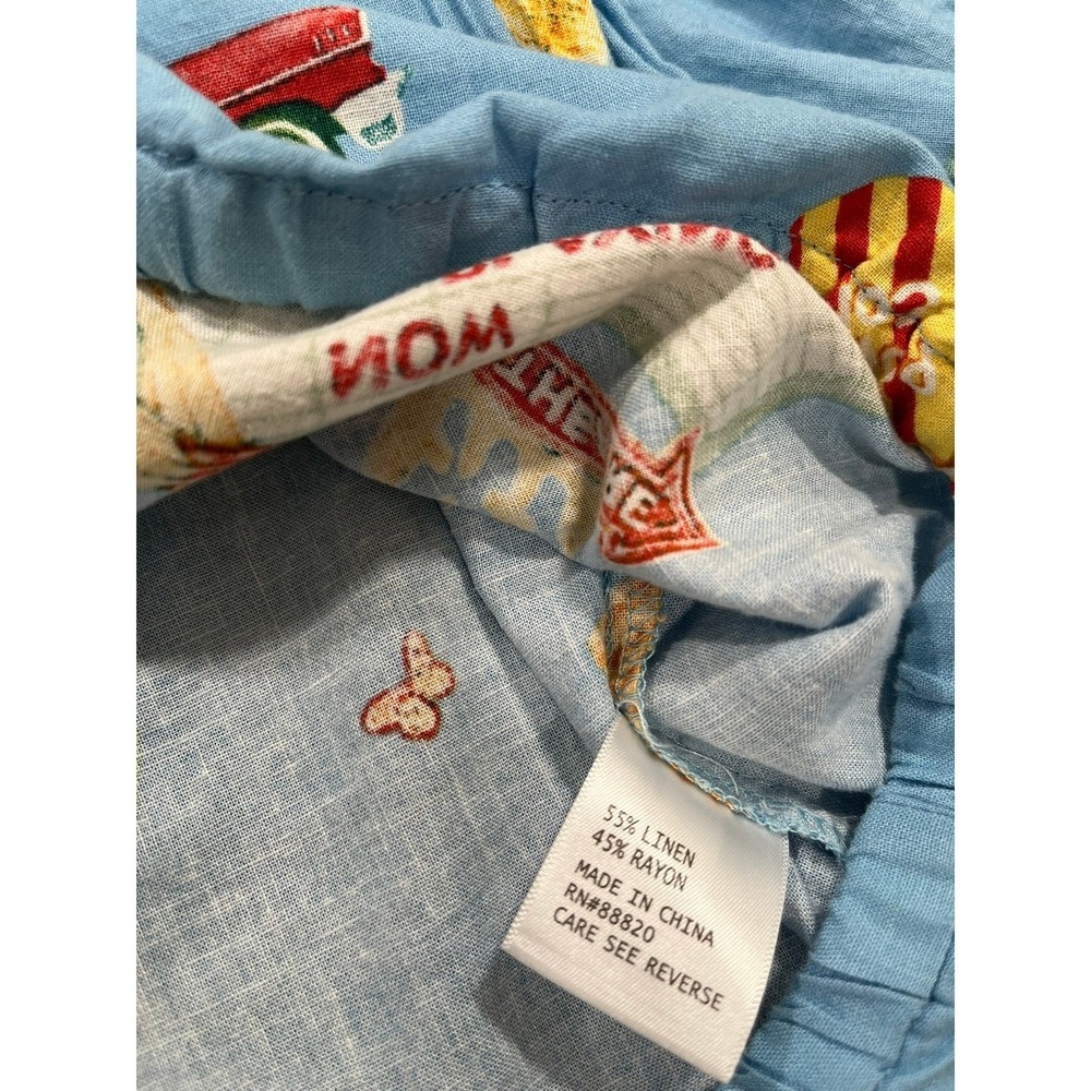 Christian Siriano New York Blue Retro Drive-In Print Off Shoulder Linen Top S - Picture 8 of 8